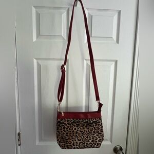 Leopard Print Crossbody Bag with Red Accents